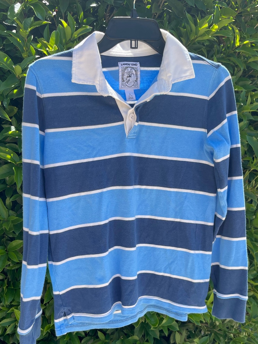 Lands' End Boys' Light Blue & Navy Striped Rugby Polo